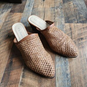 CL By Laundry Woven Raffia Natural Brown Mule Womens Sz 9.5 Summer Boho Beachy